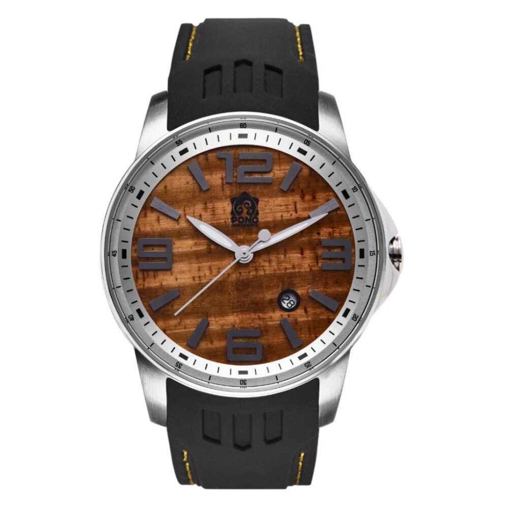 The Surfrider Koa Wood Watch - Silver